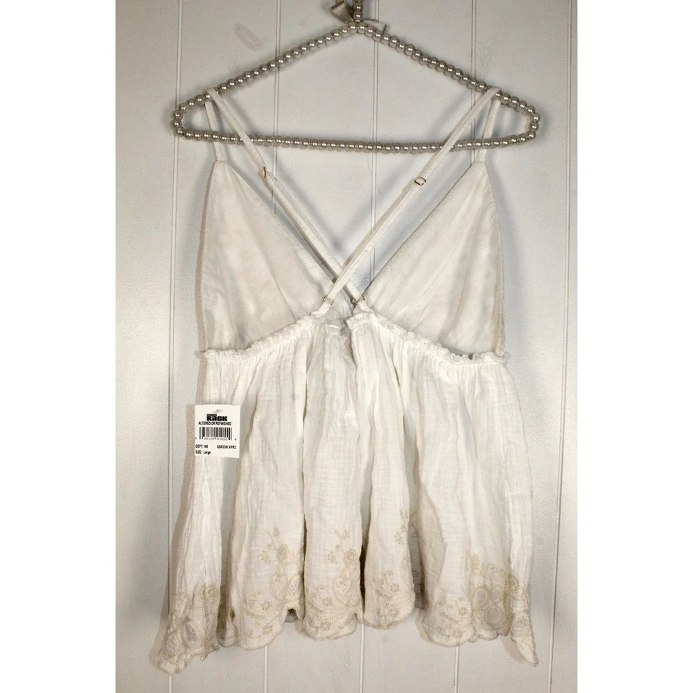 Free People Sunny Days Embroidered Cotton Cami Top in Ivory Size Large NWOT - Picture 7 of 8